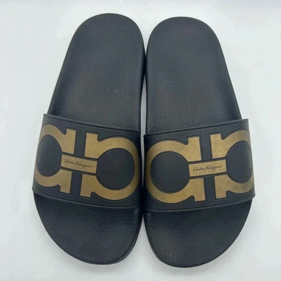 Salvatore Ferragamo Women's $340 Groove Gancini Pool Slide Sandals Black US 7 M - Picture 3 of 11